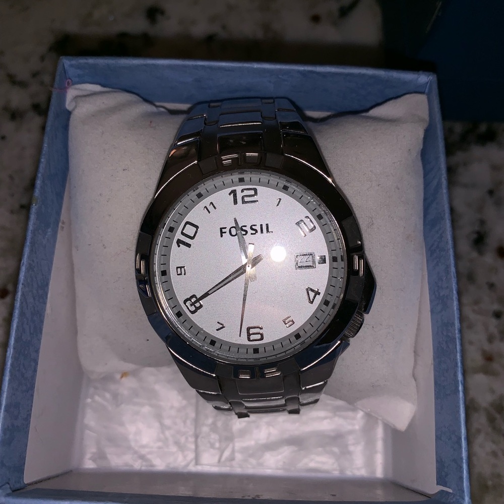 Men’s Silver White Face Fossil Watch